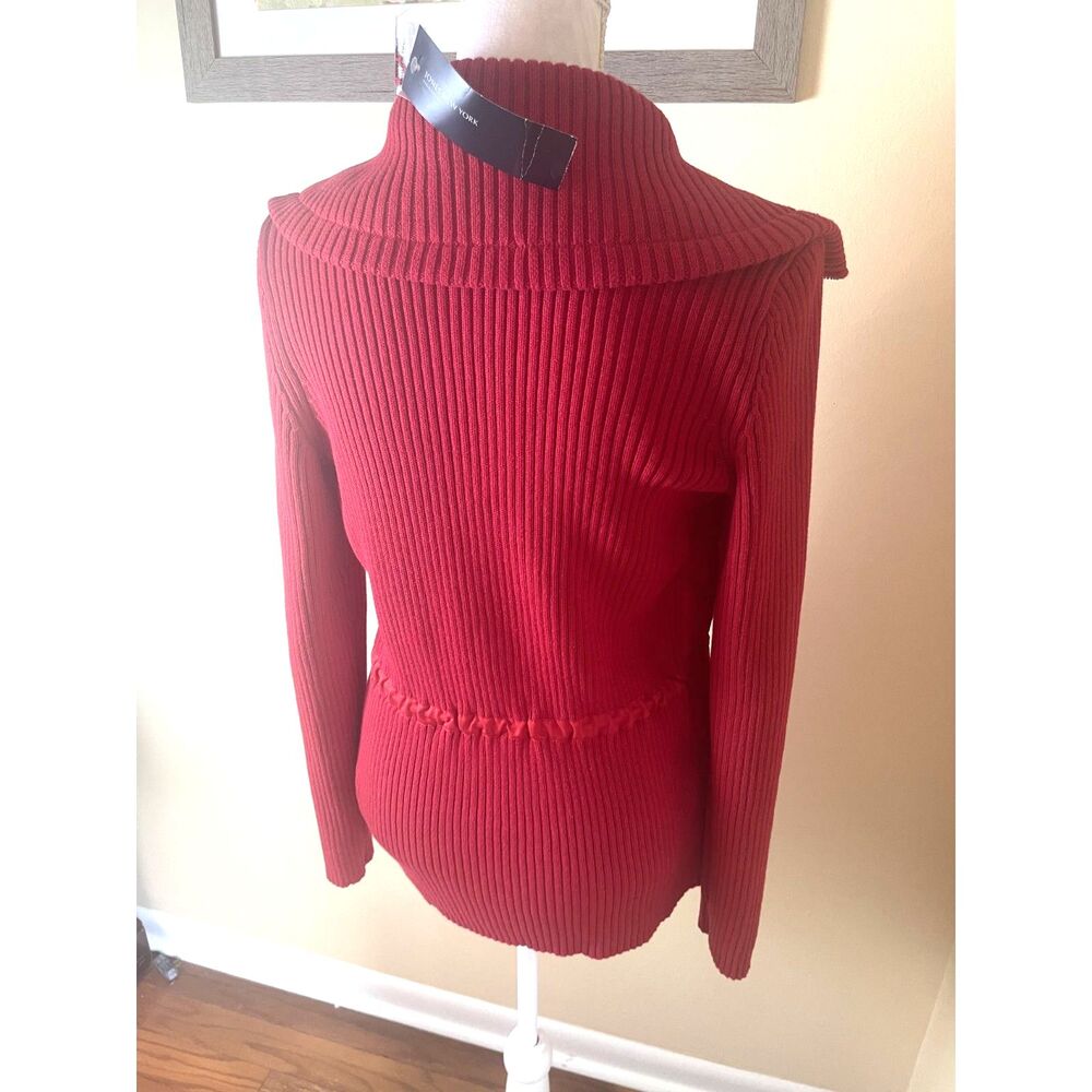 Red Quilted Knit Jacket M Zip Front Lightweight Fall Minimalist Classic NWT - Picture 4 of 15